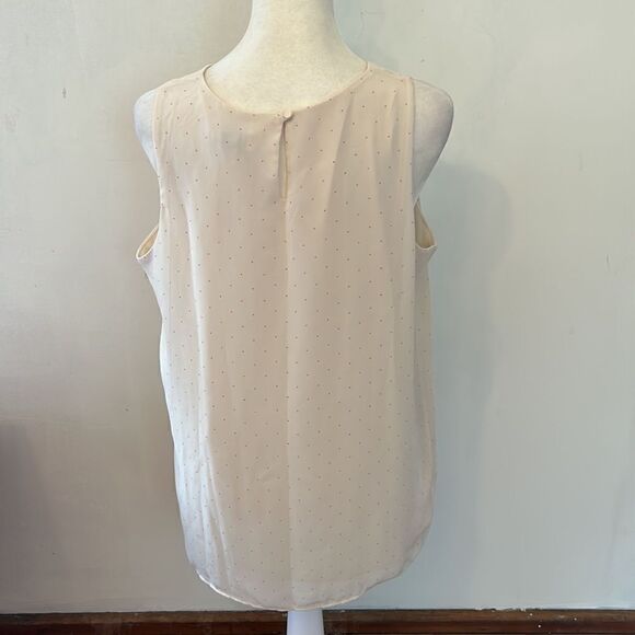 Loft cream pink polka dot ruffle sleeveless blouse Size M - Picture 6 of 10